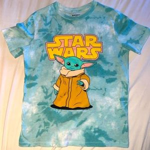 STAR WARS YODA CHARACTER T-SHIRT , TYE DIE LIGHT BLUE, SIZE L 10/12 KIDS